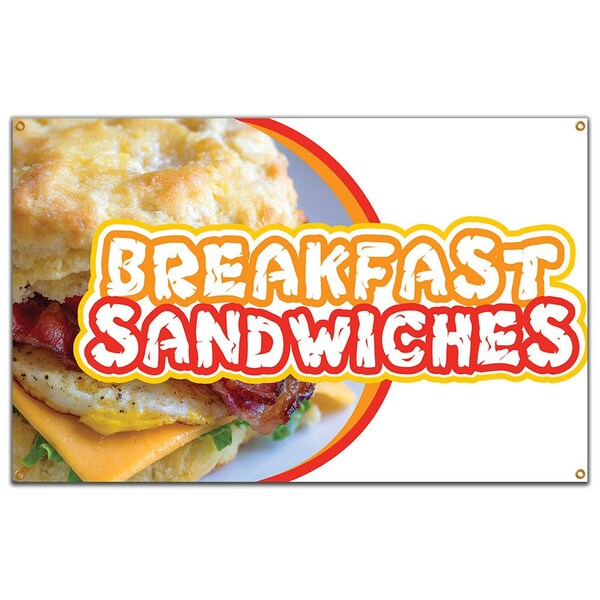 Signmission Breakfast Sandwiches Banner Heavy Duty 13 Oz Vinyl with Grommets - B-60 BREAKFAST SANDWICHES