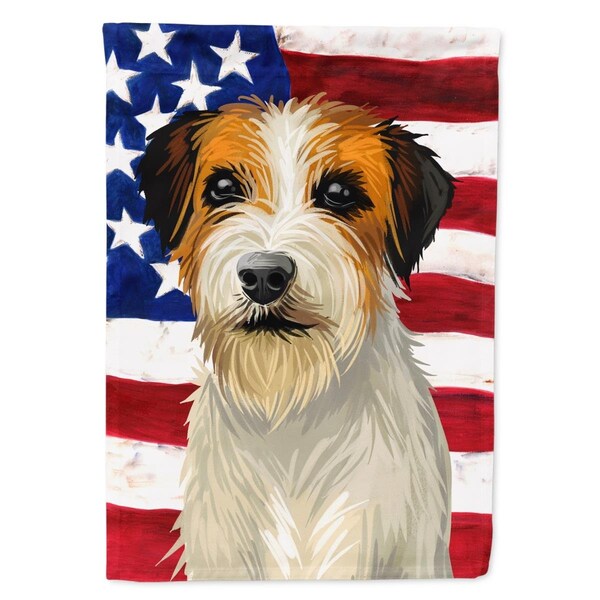 Carolines Treasures Russell Terrier Dog American Canvas House Flag - 28 x 0.01 x 40 in. - CK6678CHF