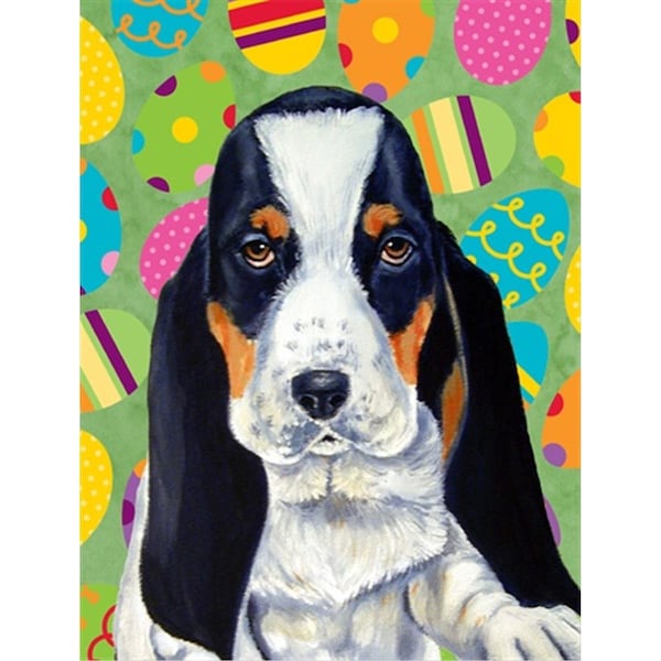 Carolines Treasures 28 x 40 in. Basset Hound Easter Eggtravaganza House Size Canvas Flag - LH9419CHF