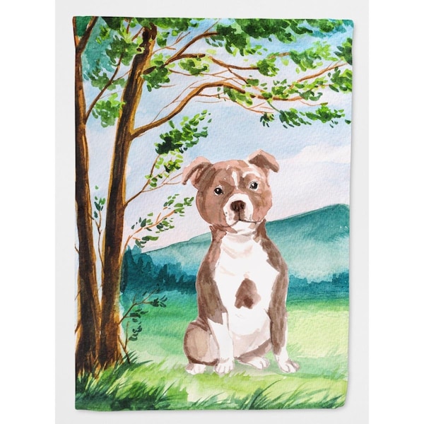 Carolines Treasures Under the Tree Red Staffie Garden Size Flag - CK2003GF
