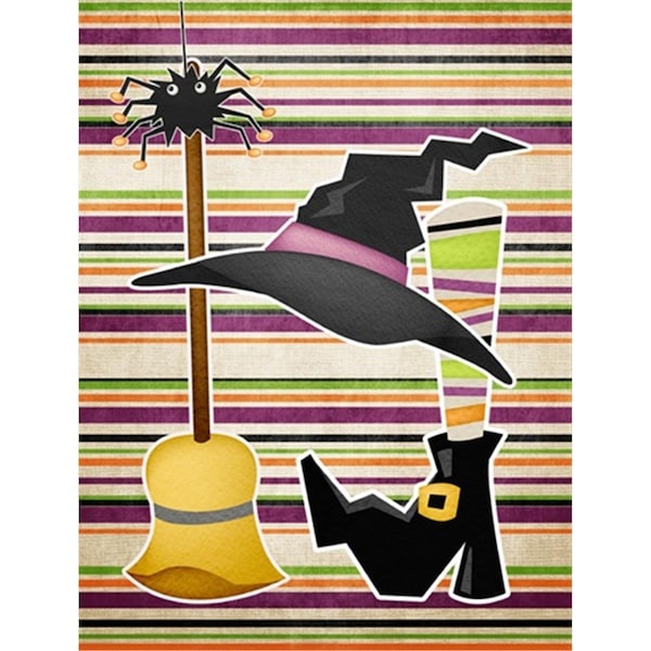 Patioplus 11 x 15 in. Witch Costume And Broom On Stripes Halloween Flag Garden Size - PA247880