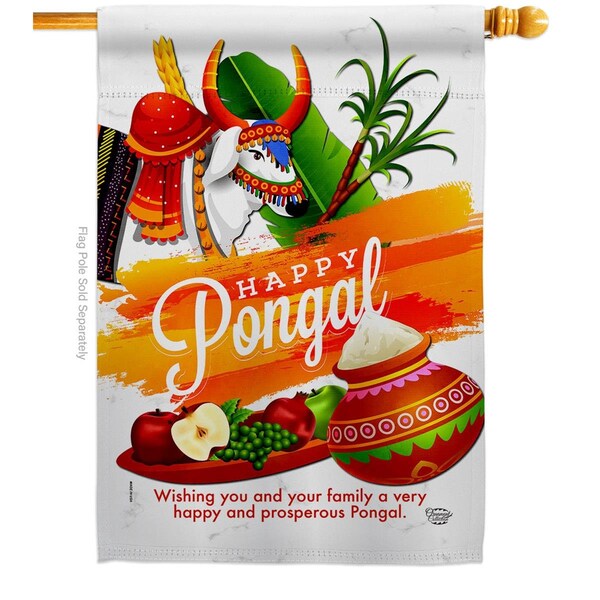 Cuadrilatero Happy Prosperous Pongal Religious Double-Sided House Flag, Multi Color - CU3914751
