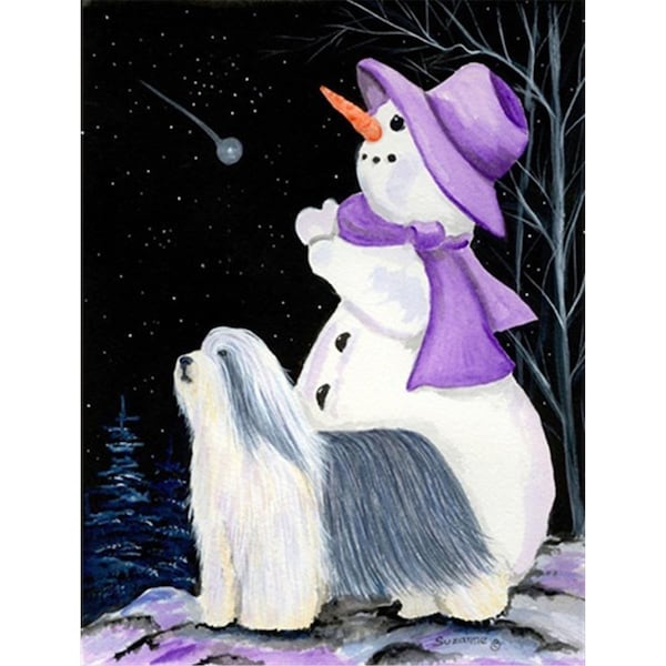 Carolines Treasures 28 x 40 In. Snowman With Bearded Collie Flag Canvas- House Size - SS8947CHF