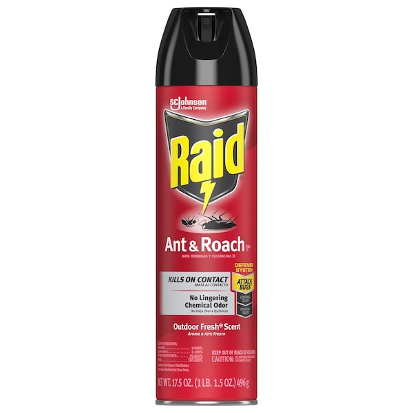 Sc Johnson Professional Raid Ant & Roach Killer, 17.5 oz, Aerosol, Fresh Outdoor Scent - 669798