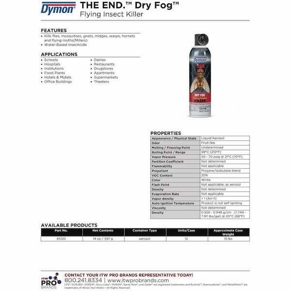 Dymon The End. Dry Fog Flying Insect Killer, 14oz, Can, PK12 - 45120