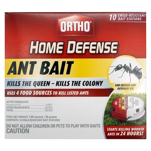 Ortho Home Defense Ant Bait Station, 4.32 in L, 2.2 in W, 3.82 in H, 1.06 oz Bait, Metal, Red/White, 10PK - OHD-MAT10