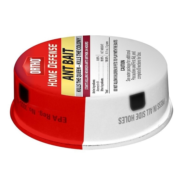 Ortho Home Defense Ant Bait Station, 4.32 in L, 2.2 in W, 3.82 in H, 1.06 oz Bait, Metal, Red/White, 10PK - OHD-MAT10
