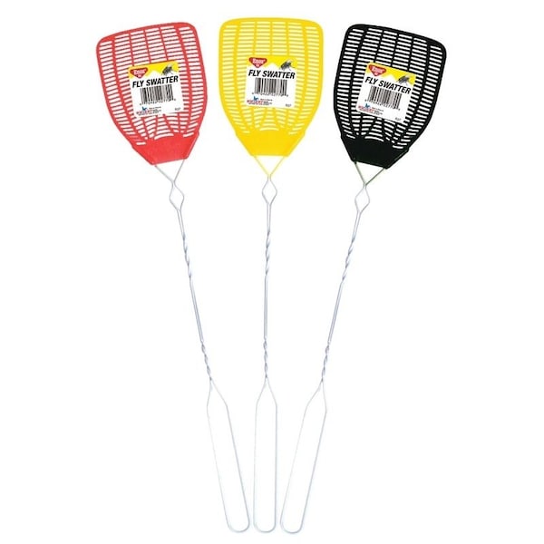Enoz Fly Swatter, 534 in L Mesh, 414 in W Mesh, Plastic Mesh, GreenOrangePinkPurple Mesh - R-37/51/12