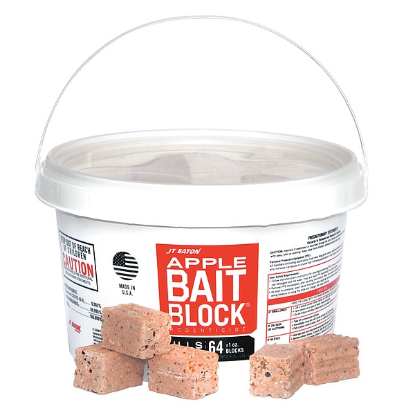 Jt Eaton Rodenticide Apple Bait Blocks, Diphacinone, 4 lb Pail, (64) 1 oz Blocks, Red - 704-AP