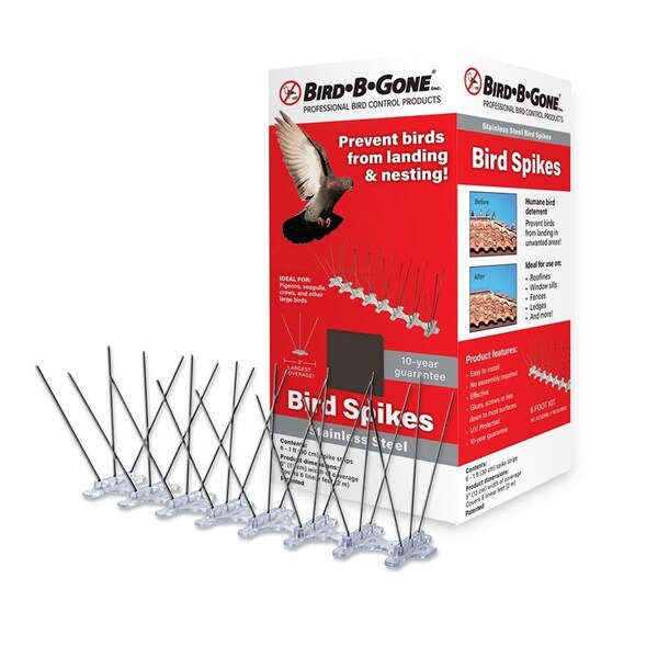Bird -B-Gone Bird B Gone 5in - 20ft. Stainless Steel Bird Spikes - BI42535