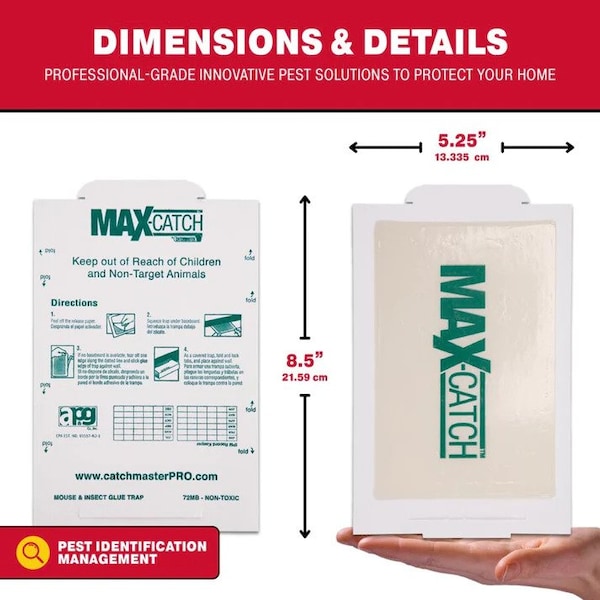 Catchmaster Max-Catch Glue Board For Spiders, Mice, and Crawling Insects, 5.25 in W x 8.5 in H, 72 PK - 72MAX