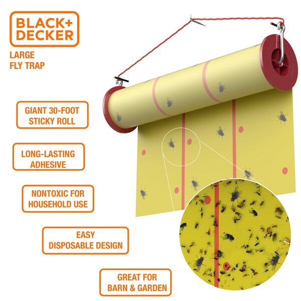 Black & Decker Hanging Fly Trap Paper Roll  Sticky Glue Paper, 30 Foot Roll - 2PK-BDXPC806