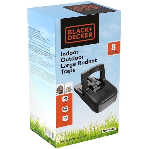 Black & Decker Rat Trap Outdoor  Rat Traps Indoor  Rodent Snap Trap, Touch Free  Reusable Pest Control, 8 Pack - 2BX-BDXPC817
