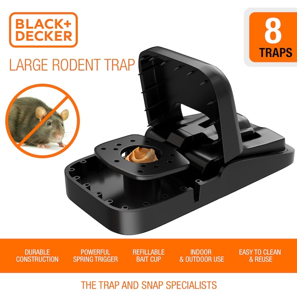 Black & Decker Rat Trap Outdoor  Rat Traps Indoor  Rodent Snap Trap, Touch Free  Reusable Pest Control, 8 Pack - 2BX-BDXPC817