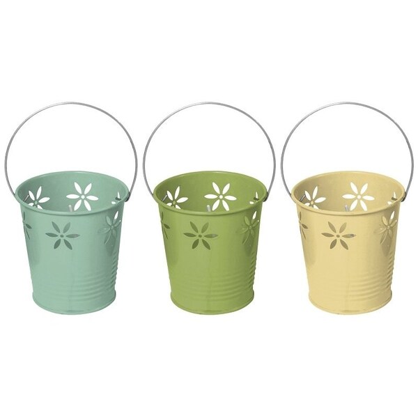 Seasonal Trends Flower Bucket Citronella Candle, Cylinder, Assorted, 18 to 20 hr Burn Time Metal Bucket - Y1279