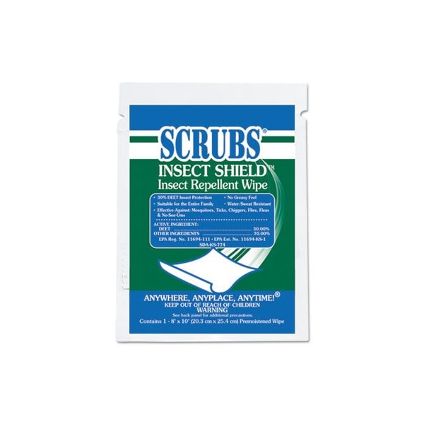 Itw Professional SCRUBS, Insect Shield Insect Repellent Wipes, 8 X 10, White, 100PK - 91401