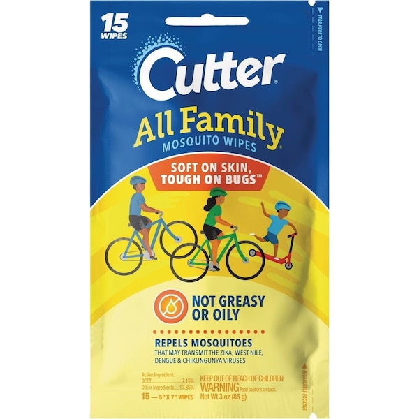 Cutter All Family Insect Repellent Wipes, 15PK - HG-95838