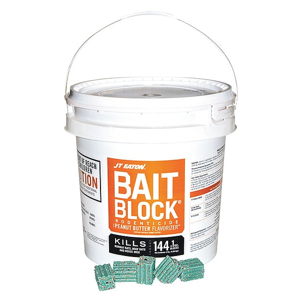 Jt Eaton 9 lb Bait Block Rodenticide, Green Blocks, Peanut Butter Flavorizer, 144 Blocks Per Pail - 709-PN