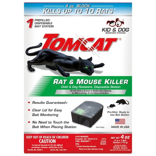 Tomcat Disposable Rat and Mouse Killer, 4 oz Bait, 1 -Opening, Plastic, Black/Clear - 0370510