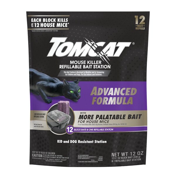 Tomcat Tomcat Mouse Killer Refillable Bait Station Blocks For Mice 12 oz 12 pk - 372905