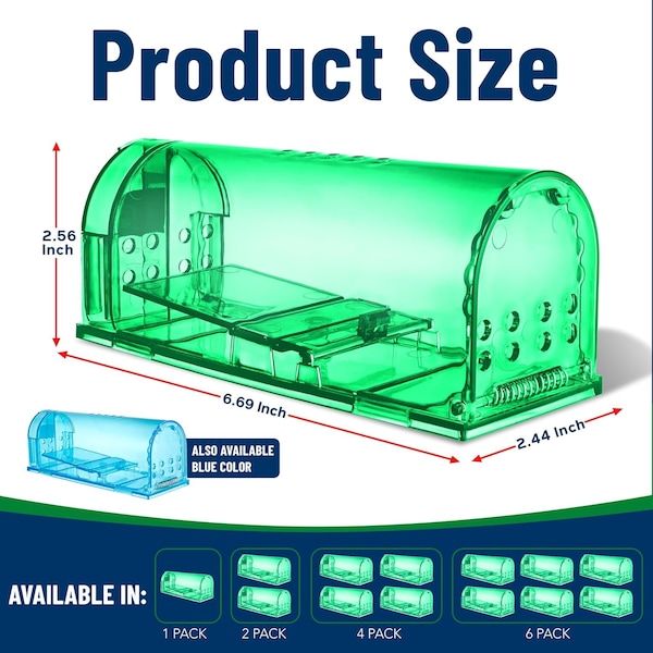Campior Humane Mouse Trap, Large, No-Kill, Pet Safe, Easy Clean, No-Touch Release, Green, 2PK - CMPMU7GRS22