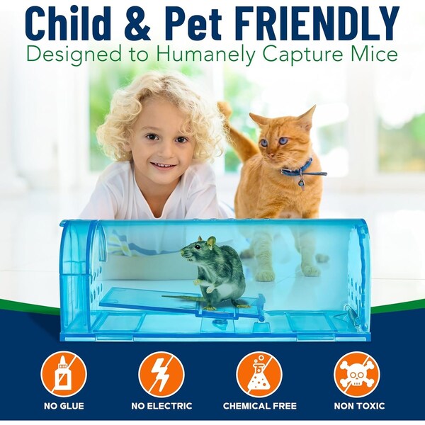 Campior Humane Mouse Trap, Large, No-Kill, Pet Safe, Easy Clean, No-Touch Release, Blue - CMPMU7BLS1
