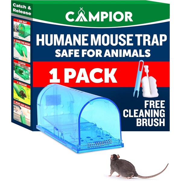 Campior Humane Mouse Trap, Large, No-Kill, Pet Safe, Easy Clean, No-Touch Release, Blue - CMPMU7BLS1