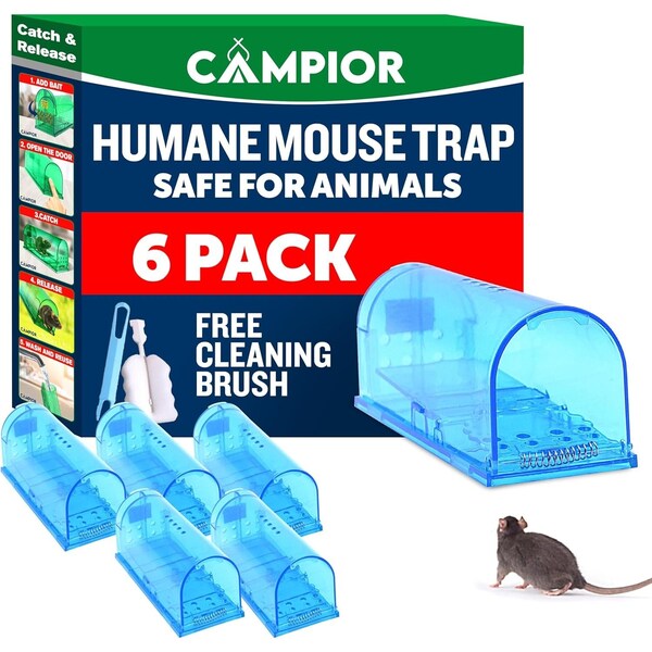 Campior Humane Mouse Trap, Large, No-Kill, Pet Safe, Easy Clean, No-Touch Release, Blue, 6PK - CMPMU7BLS6