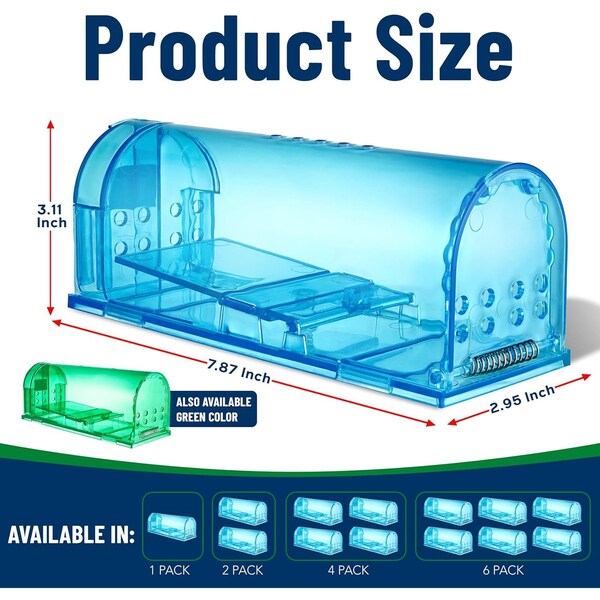 Campior Humane Mouse Trap, Large, No-Kill, Child and Pet Safe, Easy Release, Blue, 4PK - CMPMO8SBL31