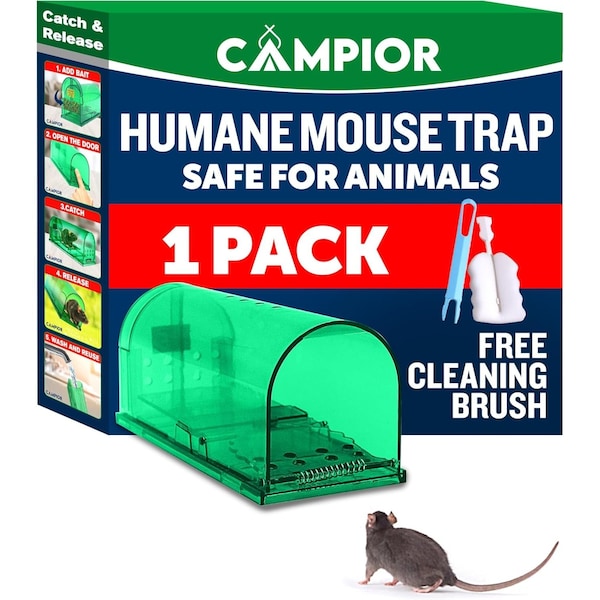 Campior Humane Mouse Trap, Large, No-Kill, Pet Safe, Easy Clean, No-Touch Release, Green - CMPMU7GRS11