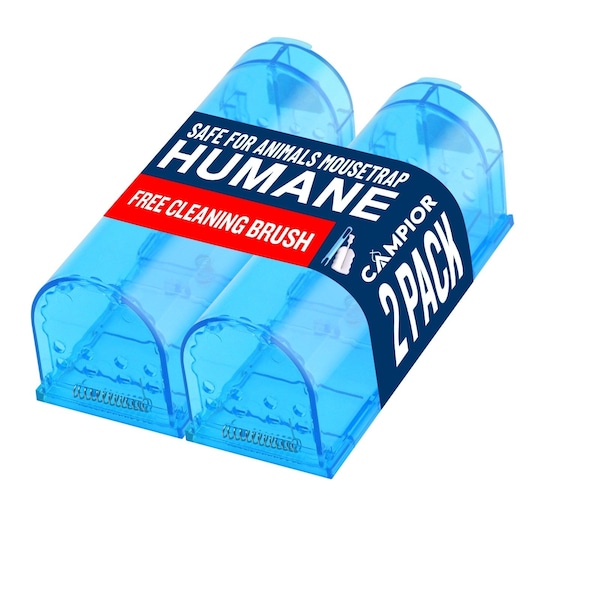 Campior Humane Mouse Trap, Large, No-Kill, Pet Safe, Easy Clean, No-Touch Release, Blue, 2PK - CMPMU7BLS2