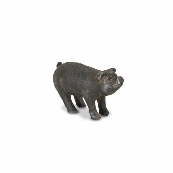 Homeroots 5 in. Cast Iron Pig Hand Painted Sculpture, Black - 483184