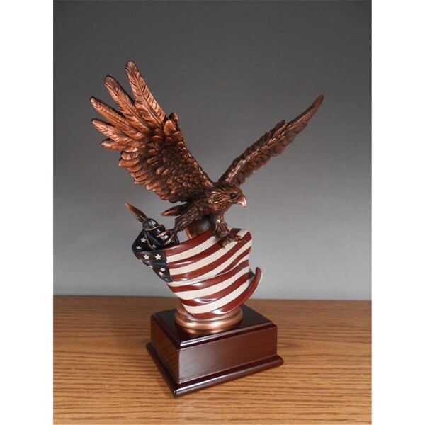 Dwellingdesigns F Eagle With Flag Bronze Plated Resin Sculpture - 8.5 x 5 x 10 in. - DW3083330