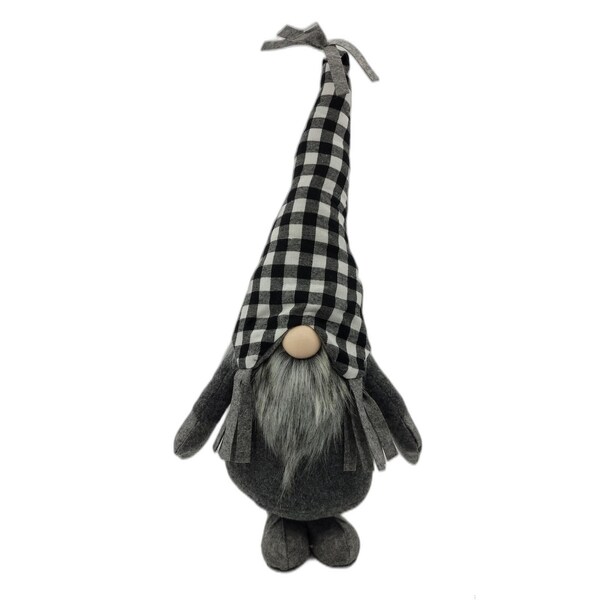 Homeroots 27 x 10 x 6.7 in. Black & White Buffalo Plaid Standing Gnome - 402542