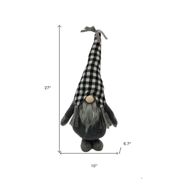 Homeroots 27 x 10 x 6.7 in. Black & White Buffalo Plaid Standing Gnome - 402542