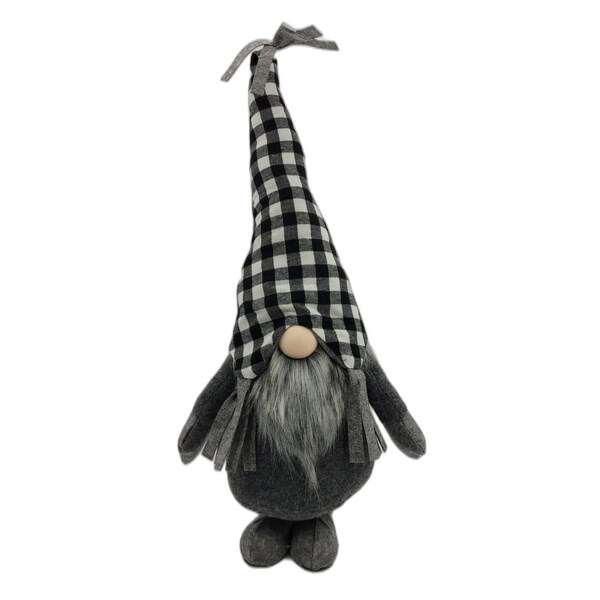Homeroots 27 x 10 x 6.7 in. Black & White Buffalo Plaid Standing Gnome - 402542