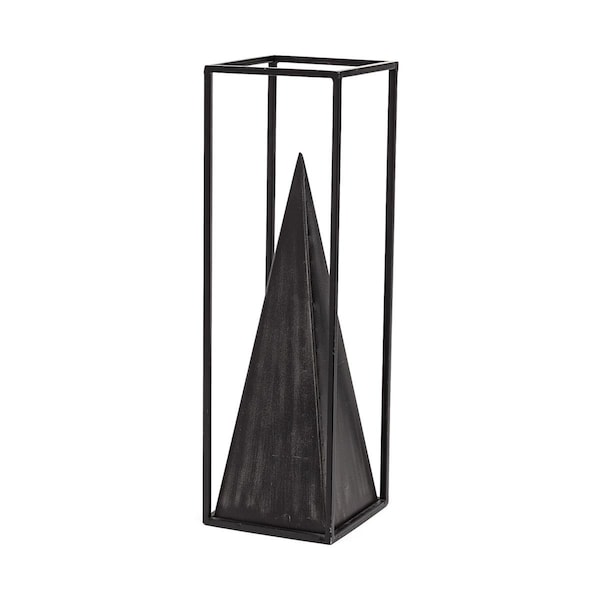 Homeroots Metal Framed Pyramid Sculpture, Black - 392449
