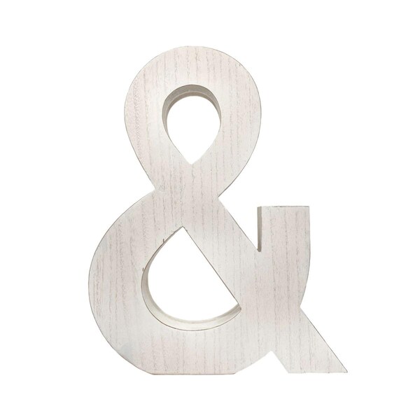 Palacedesigns 16 in. Distressed Wooden Initial Ampersand Sculpture, White Wash - PA3103483
