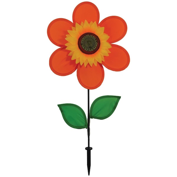 In The Breeze 12 in. Orange Sunflower Spinners with Leaves - ITB2704