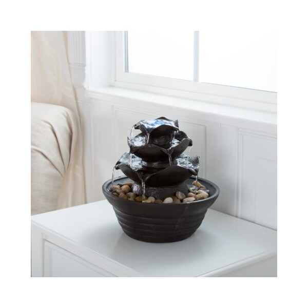 Nature Spring 3-tier Indoor Tabletop Cascading Water Fountain with LED Lights and Rocks for Office and Home Decor - 834765GGA