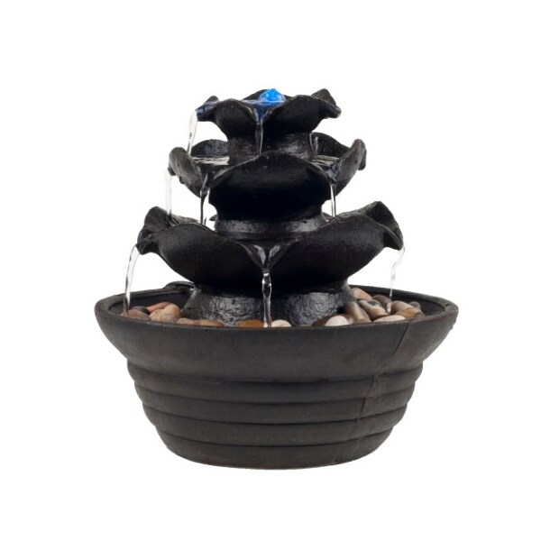 Nature Spring 3-tier Indoor Tabletop Cascading Water Fountain with LED Lights and Rocks for Office and Home Decor - 834765GGA