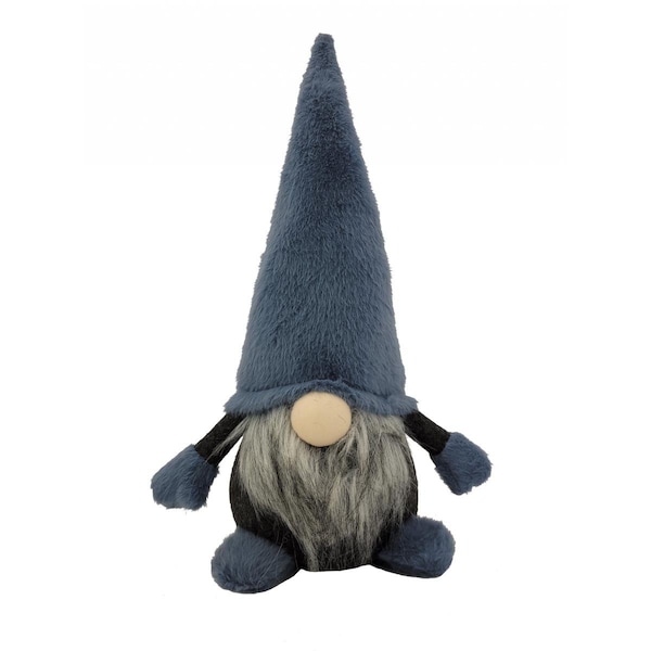 Homeroots 18 in. Fabric Standing Gnome Sculpture, Slate, Blue & Gray - 483537