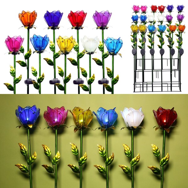 Alpine Alpine Assorted Glass 33 in. H Tulip Petals Outdoor Garden Stake - KUR144A