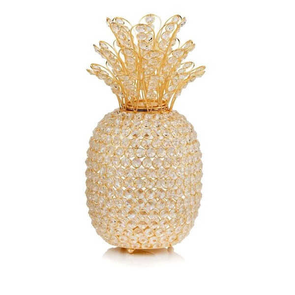 Homeroots 15 in. Faux Crystal & Gold Pineapple Sculpture - 379771
