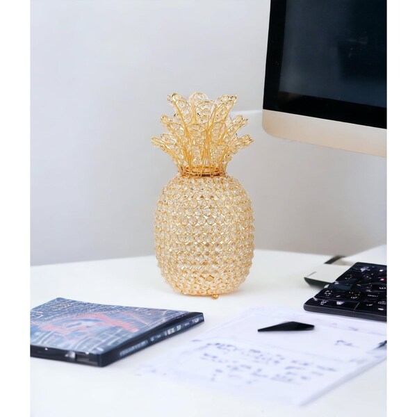 Homeroots 15 in. Faux Crystal & Gold Pineapple Sculpture - 379771