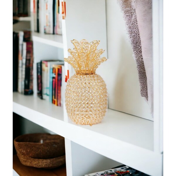 Homeroots 15 in. Faux Crystal & Gold Pineapple Sculpture - 379771