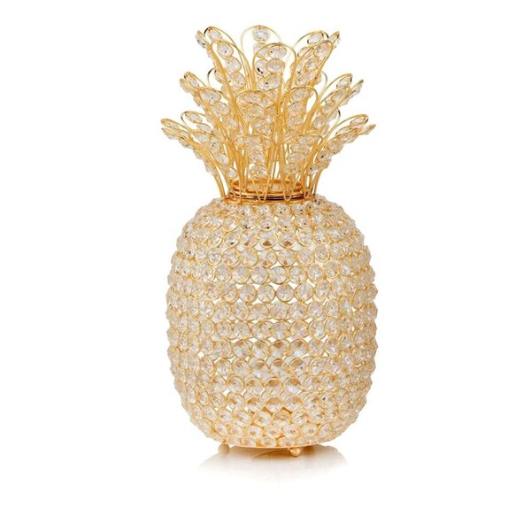 Homeroots 15 in. Faux Crystal & Gold Pineapple Sculpture - 379771