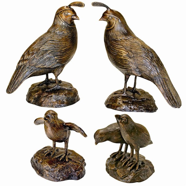 Design Toscano California Quail Solid Cast Bronze Garden Statue: Set of Four - PN96677