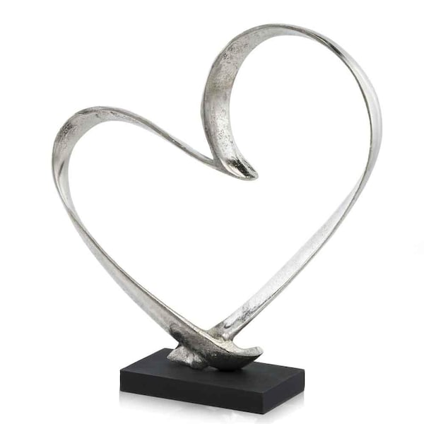 Homeroots 4 x 14 x 15.5 in. Raw Silver & Black Corazon Heart Sculpture on Base - 354624