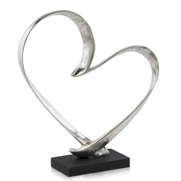 Homeroots 4 x 14 x 15.5 in. Raw Silver & Black Corazon Heart Sculpture on Base - 354624